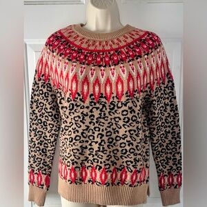 2/$20 Charter Club Red and Tan Leopard Print Sweater